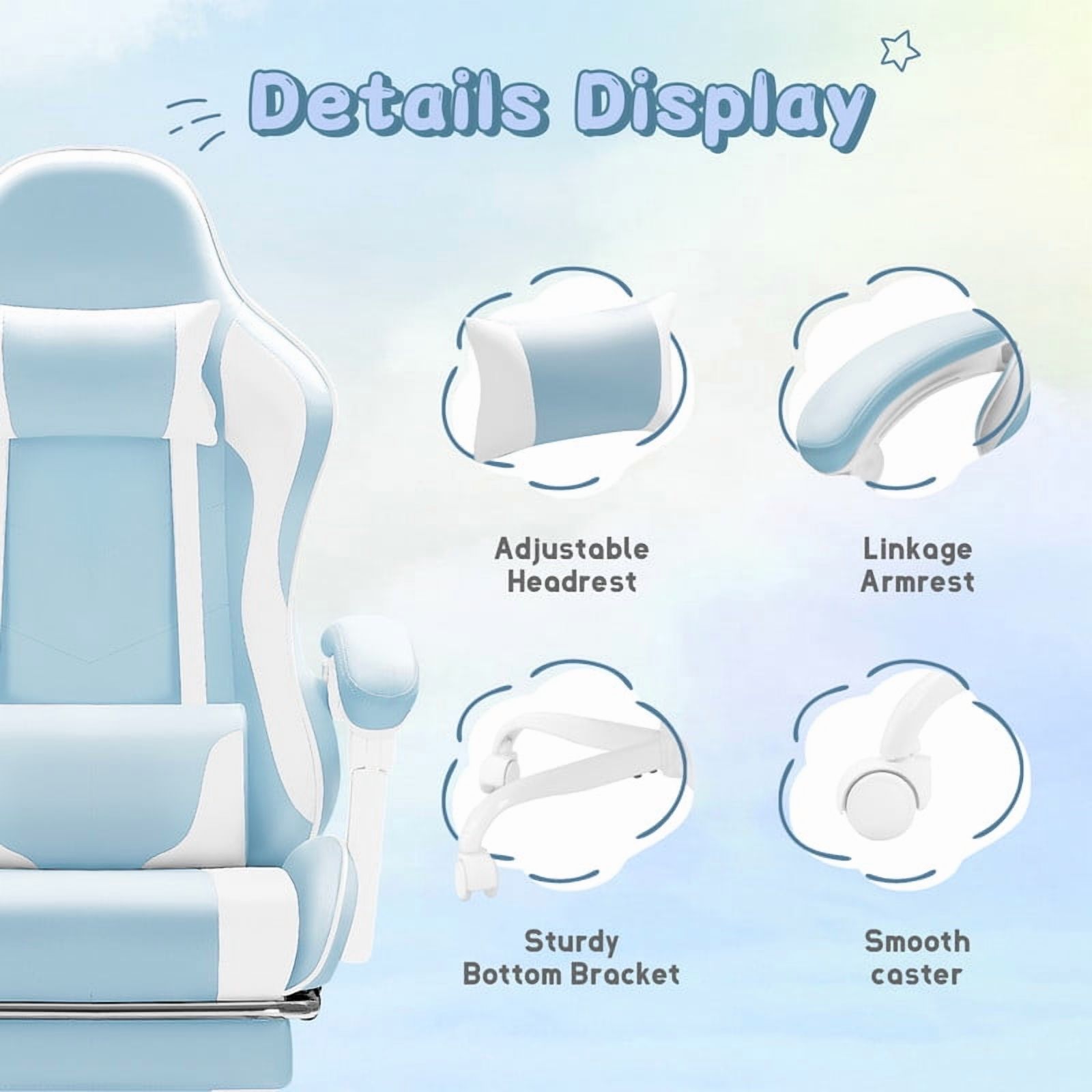 Homall  PU Leather Gaming Chair Massage Ergonomic Gamer Chair Height Adjustable Computer Chair with Footrest & Lumbar Support, Blue