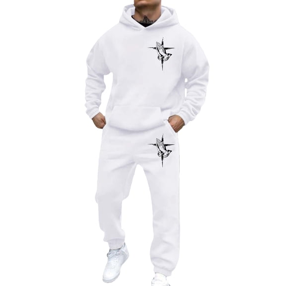 Aihuaihua Sweat Suits for Men 2 Piece Jesus Faith Graphic Hoodies Pullover and Sewatpants Set Christian Athletic Workout Gym Tracksuits White XXL
