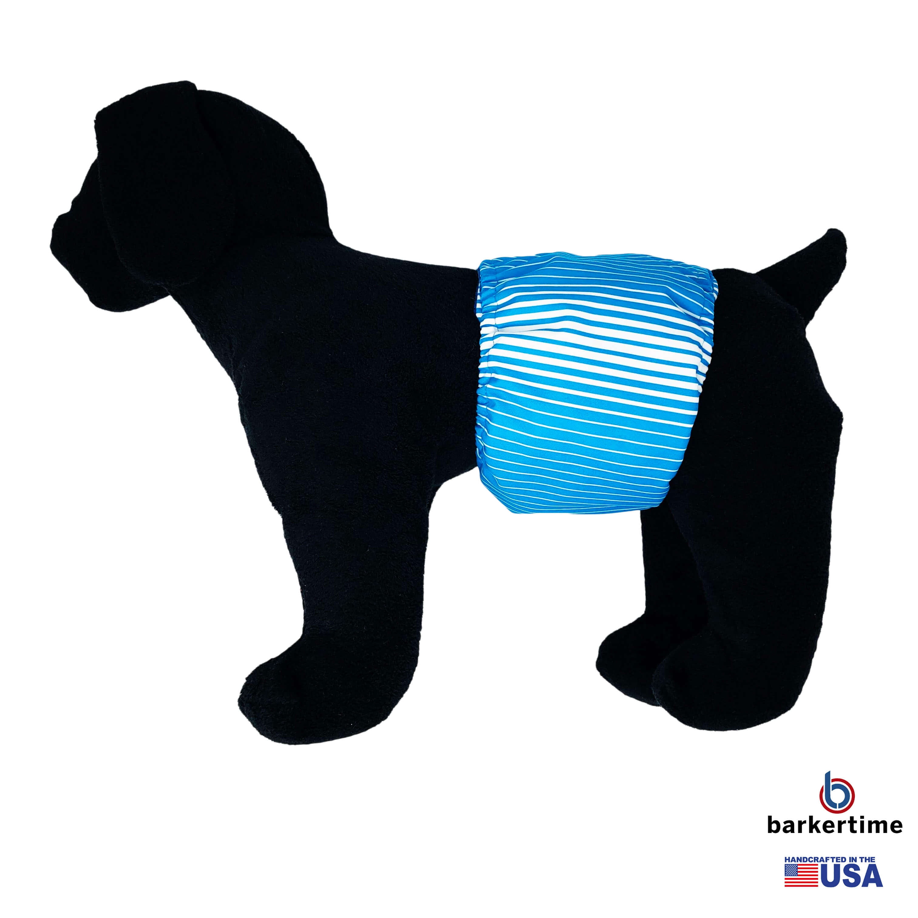 Barkertime Blue Stripes Premium Waterproof Washable Dog Belly Band Male Wrap - Made in USA