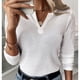 thumbnail image 3 of Blusa de punto gofre con cuello en V, blusa informal de punto gofre largo con cuello en V para mujer, camisa de punto gofre de manga larga, diseño fácil de usar, 3 of 5
