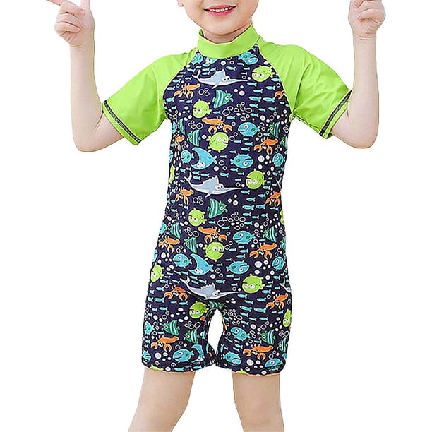 Traje de baño de verano para niños, niñas y niños, traje de baño de una pieza con cremallera y estampado de dibujos animados en la playa