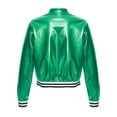thumbnail image 2 of YIZYIF Kids Shiny Metallic Bomber Jacket Boys Girls Long Sleeve Zip Up Baseball Coat Casual Dance Wear Green 12, 2 of 7