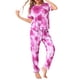 thumbnail image 2 of Conjunto de pijamas para mujeres INSPIRE CHIC, ropa de dormir suave, camiseta de teñido anudado con pantalones, atuendos de sudadera con bolsillo, 2XL Rosa, 2 of 6