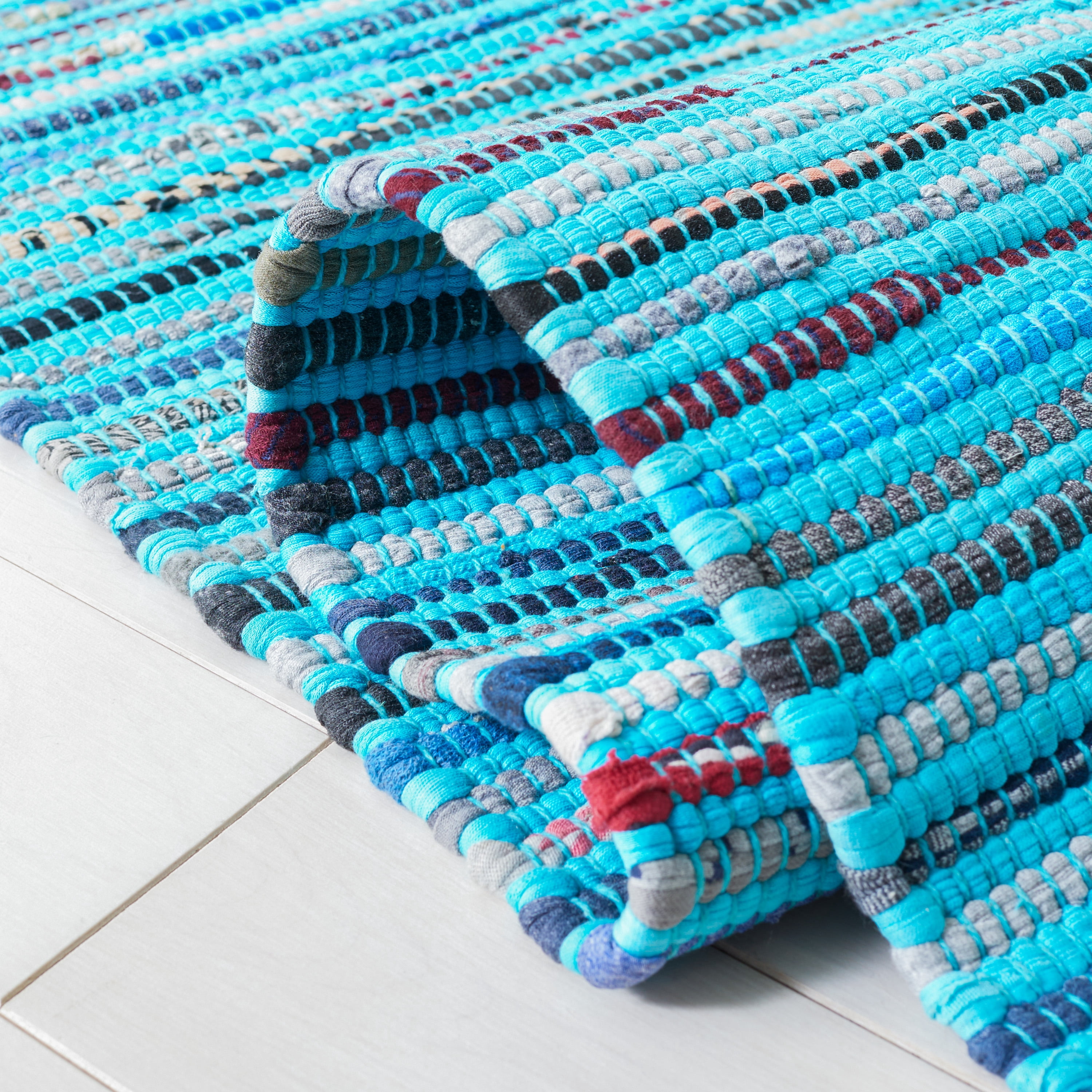 SAFAVIEH Rag Skylar Striped Cotton Area Rug, Turquoise/Multi, 2' x 3'
