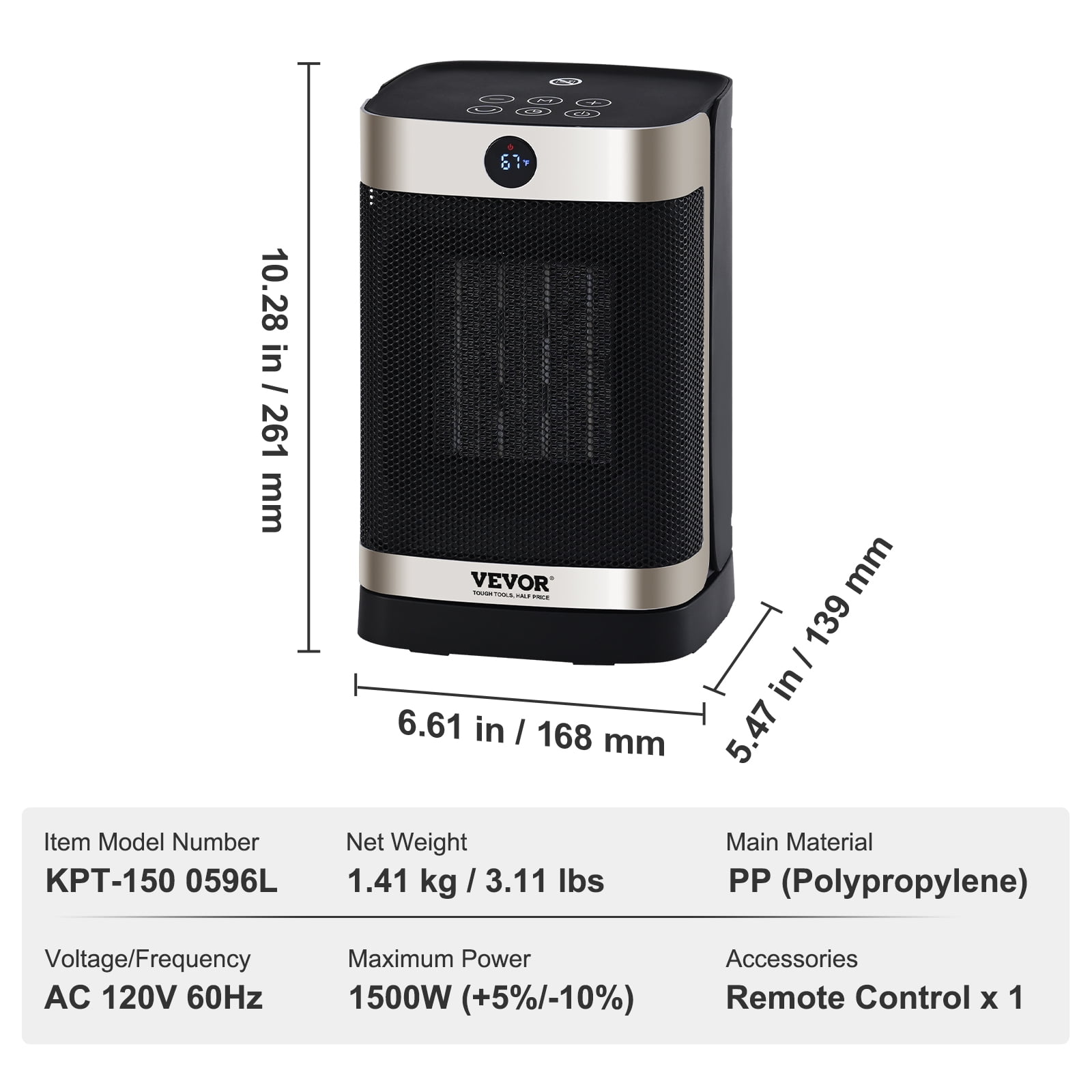 BENTISM KPT-150 0596L Black 1500W Electric 2 Speed forced Air Heater