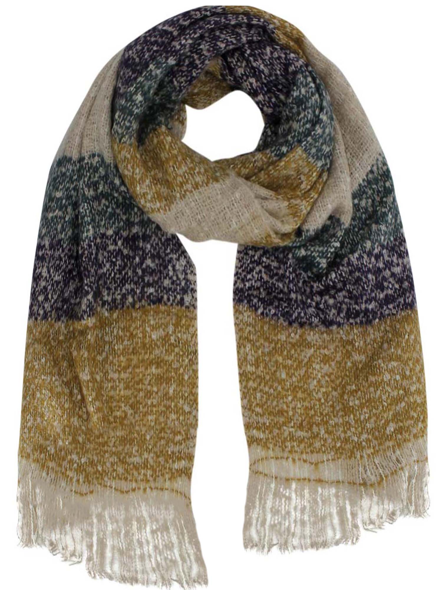 Luxury Divas Mustard Tan Purple Color Block Oversize Winter Knit