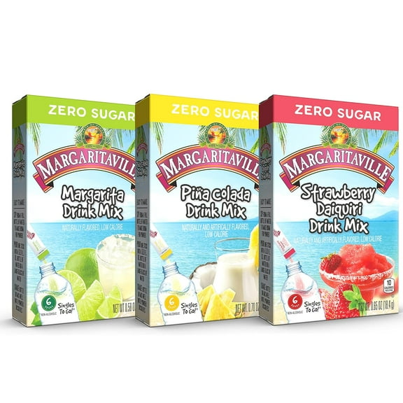 Margaritaville Singles to Go Drink Mix Ultimate Summer Variety Pack, 1 Strawberry Daiquiri, 1 Pina Colada, 1 Margarita, 1 CT