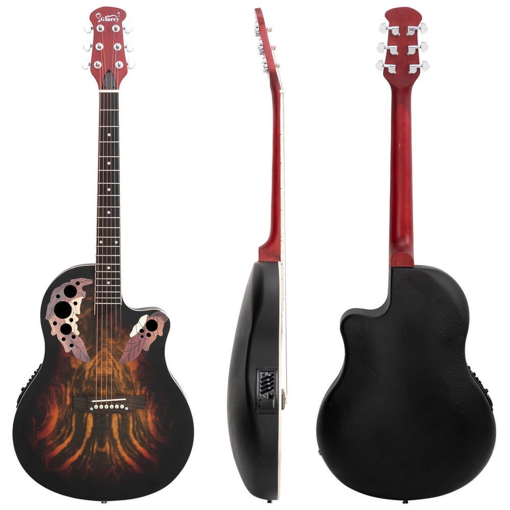 Hassch Glarry 41 Inch Full-Size Cutaway Acoustic-Electric Guitar Grape Voice Hole Spruce Top Round Back Sunset Color