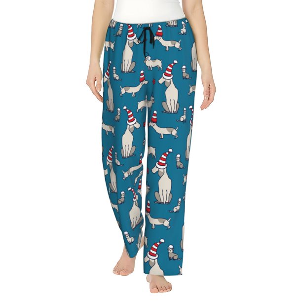 Balery Festive Dachshund Fun Pantalones de pijama para mujer, pijamas ultraligeros, pantalones de estar por casa-XX-Large