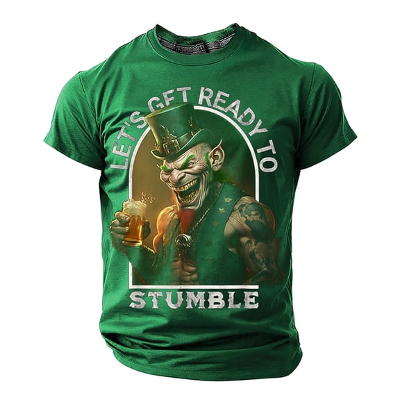 Telankuip Funny Paddy's Day Design Mens Short Sleeve T-Shirts Leprechaun Graphic Printed St. Patrick's Day Tops Crewneck Muscle Fitted Fashion Festival Outfits 2026 Green XS