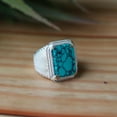 thumbnail image 6 of Kingman Turquoise Ring, Baguette Cut Gemstone, Prong Setting Ring, 925 Sterling Silver Ring, Men's Signet Ring, Blue Gemstone, Custom Gift**, 6 of 8