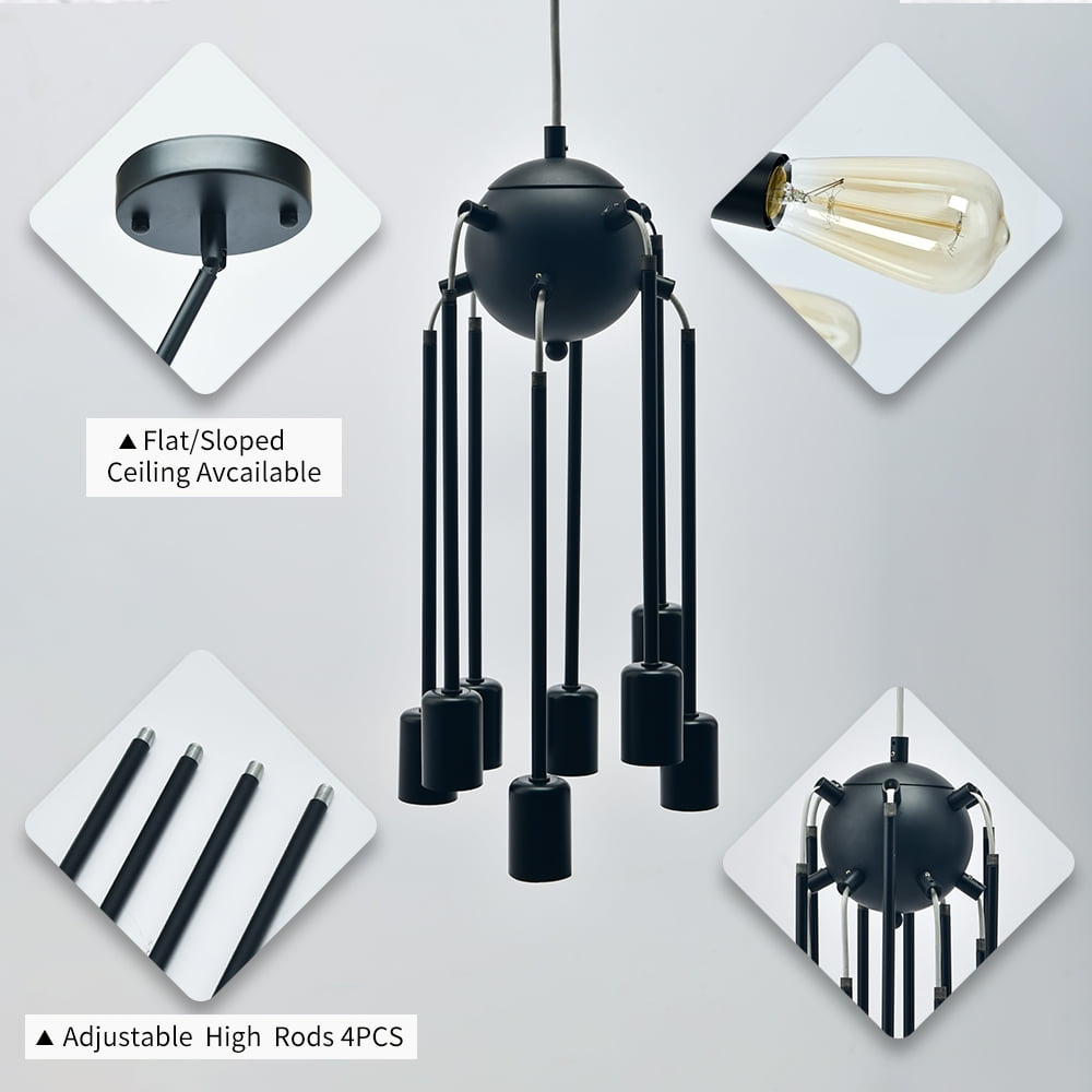 8-Light Matte Black Sputnik Chandelier Modern Pendant Lighting Industrial Ceiling Light Fixture for Living Room Dining Room Bedroom Kitchen Coffee Bar