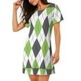 thumbnail image 2 of Rateoe Light green and black argyle Print Women’s Nightdress – Cozy Cotton Short-sleeved Sleep Shirt, Loose-Fit Sleepwear, Perfect for Relaxing and Sleeping, 2 of 6