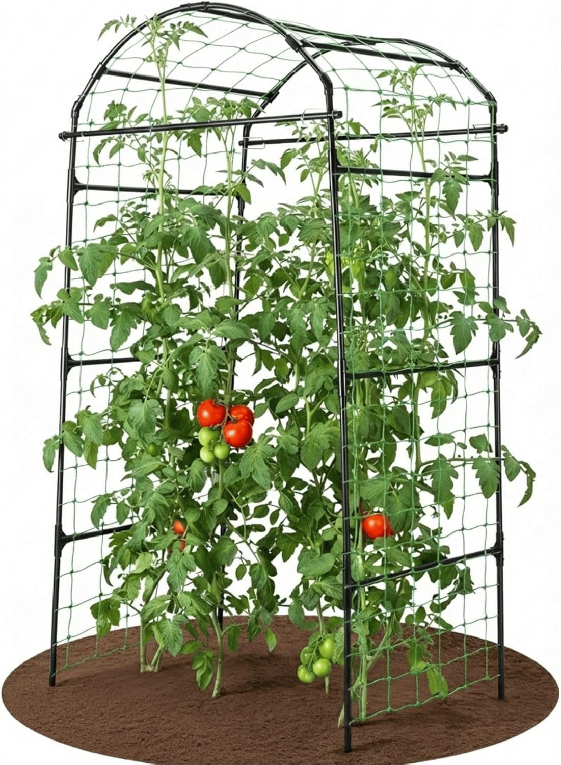 Garden Trellis Arch 7FT PP-Coated Stainless Steel Metal Extra Tall Cucumber Trellis Arch Garden Arch Trellis for Climbing Plants Outdoor Vegetable Trellis with Trellis Netting
