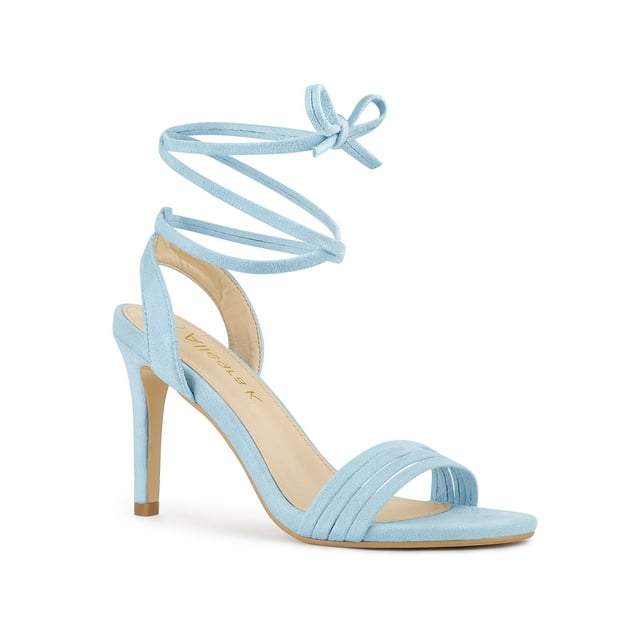 BLISSFUL STEP Sandales à Talons Aiguilles Hauts à Lacets pour Femmes Bleu Ciel 7
