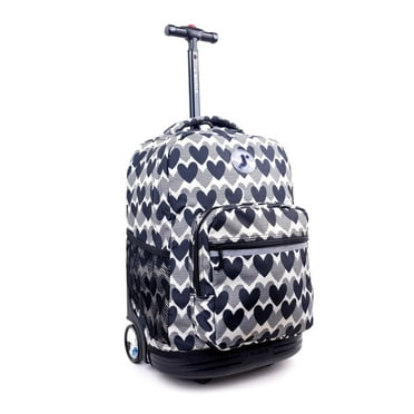 J World Girls Sunrise 18" Rolling Backpack for School and Travel, Heart Dot