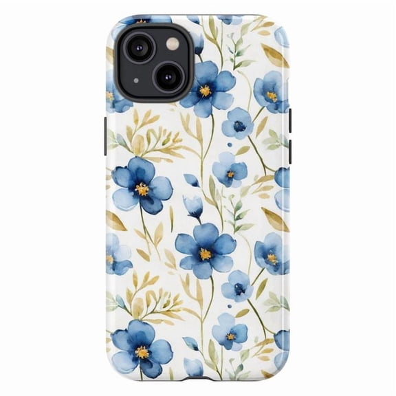 Blue Watercolor Floral iPhone Case – Elegant Dual Layer Phone Case with Botanical Design for iPhone 16 15 14 13 12 11 Pro Max