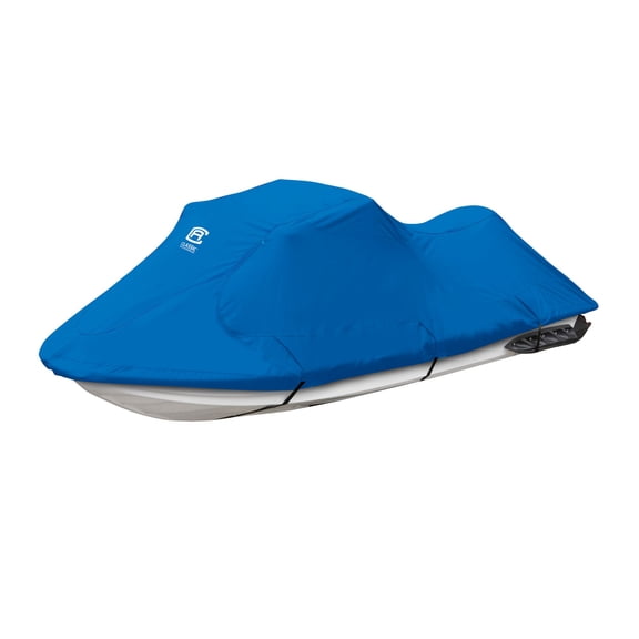 Classic Accessories Stellex™ Jet Ski Cover, Fits Personal Watercrafts 140" L - Trailerable Jet Ski Cover with Polyester Fade-Resistant Fabric, Large, Blue
