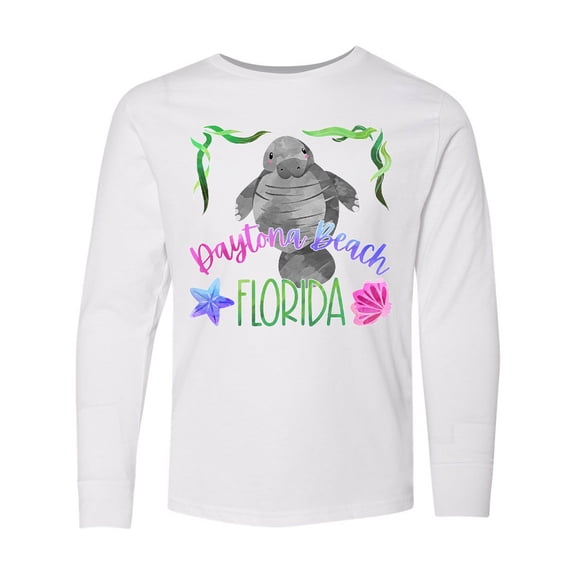Inktastic Daytona Beach Florida Cute Swimming Manatee Long Sleeve Youth T-Shirt