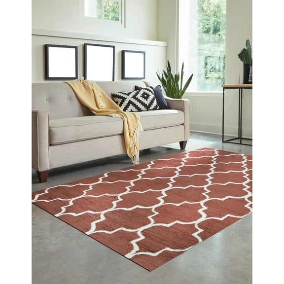 EORC Rust Traditional Trellis Geometric Moroccan Area Rug