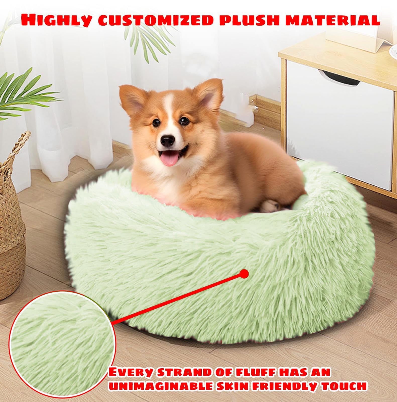 Orthopedic Calming Dog Bed for All Sizes Cozy Round Washable Pet Bed with Non- Base and Interactive Cat Teaser Toy