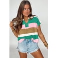 thumbnail image 5 of Women's Multicolor Color Block Notch V Neck Short Sleeve Sweater T-Shirt | [ZhiHiMeRi] | (US 12-14)L, 5 of 12