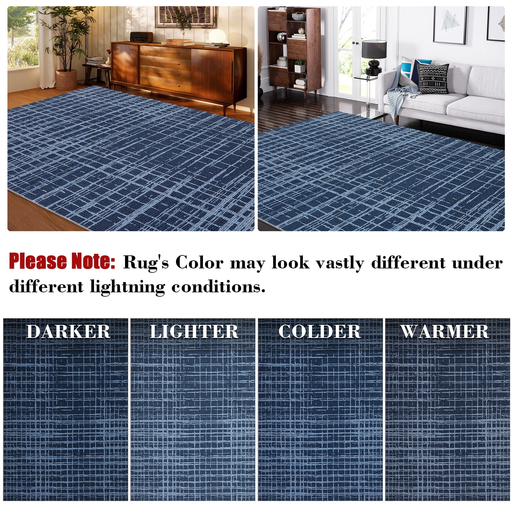 Hasoo Washable Large 10' x 13' Geometric Grid Area Rug for Living Room Soft Indoor Carpet, Blue