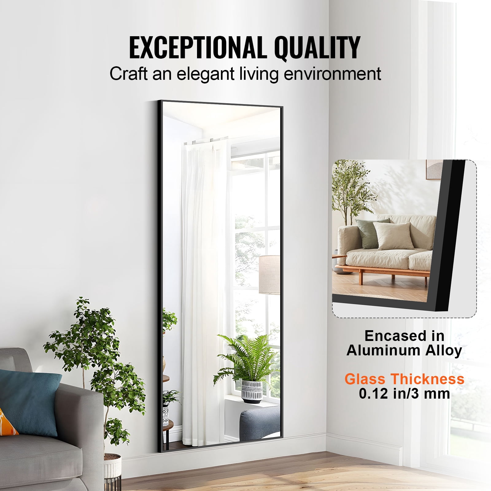 KFFKFF Full Length Floor Mirror 71'' x 31'' Free Standing Wall