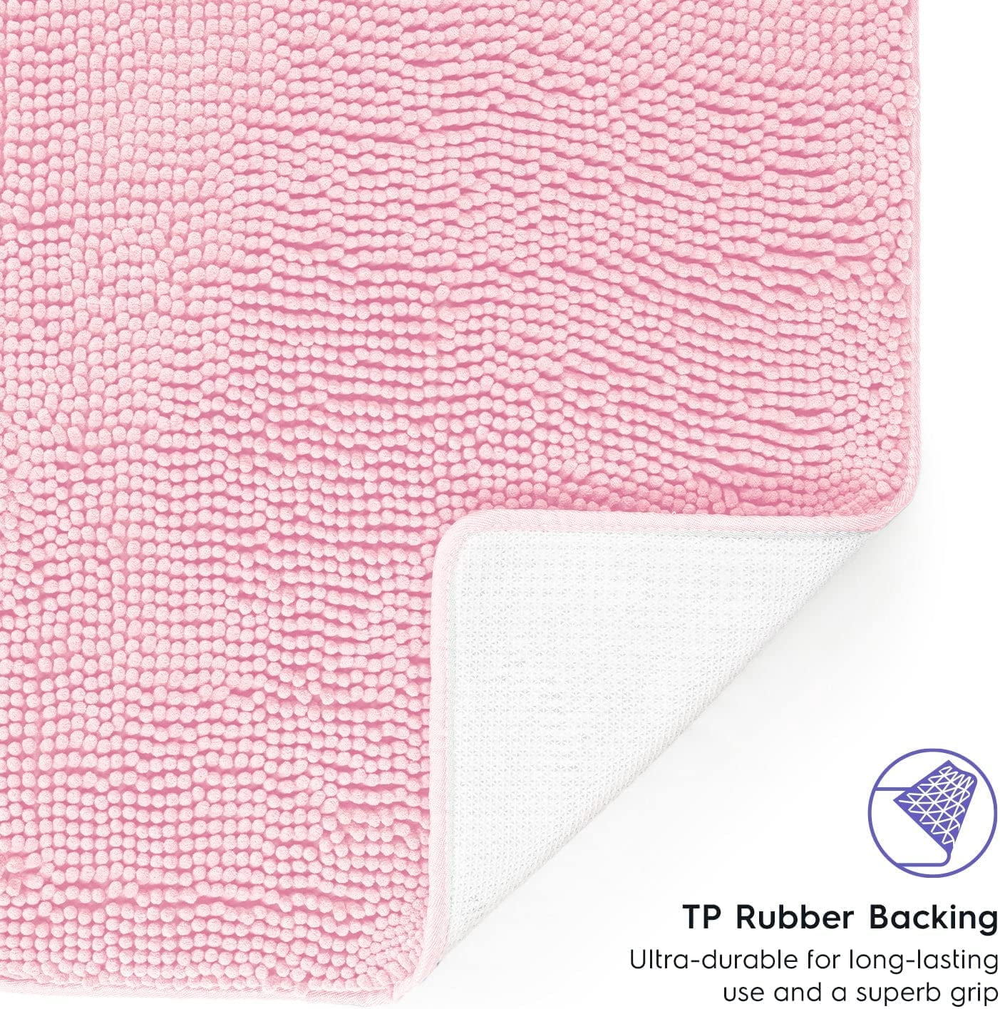 Bathroom Rugs, Extra-Thick Memory Foam Bath Mat, Ultra-Soft Chenille Microfiber, Highly Absorbent, Machine Washable, Shaggy Bath Mats for Bathroom, Circular Cutout (21x32 + 20x22, 2pcs) Lt Pink