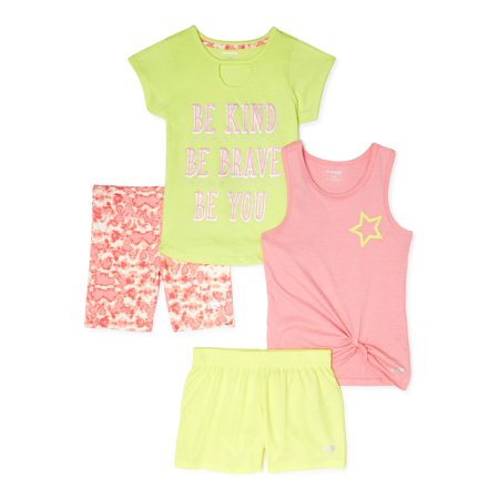 Marika Girls 7-12 Graphic Active T-Shirt, Tank Top, Bike and Mesh Shorts, 4-Piece Active Set