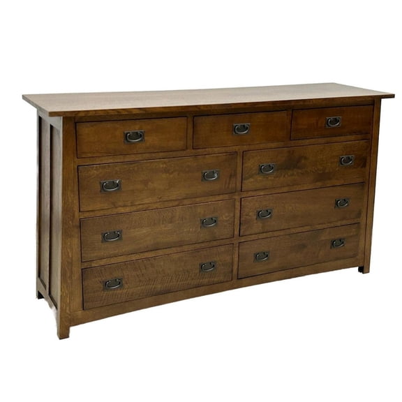 Crafters and Weavers Mission Quarter Sawn Oak 9 Drawer Dresser - Walnut stain