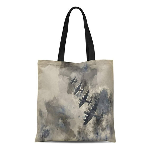 NUDECOR Canvas Bag Resuable Tote Grocery Shopping Bags Watercolour Painting of Flight Formation Battle Britain World War Two Tote Bag