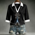 thumbnail image 4 of Bexdxz Polo Shirts for Women Three-Quarter Sleeve Vintage Printed Memorial Never Forget 9/11 25th Polo Shirt V Neck Tops White M, 4 of 5