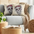 thumbnail image 5 of Ambesonne Sugar Skull Throw Pillow Cover 2 Pack, Boho Plant Skull, 20", Multicolor, 5 of 7