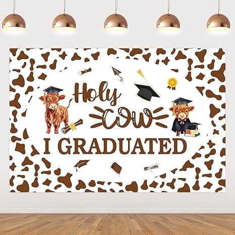 Highland Cow Graduation Decorations 2026 Holy Cow I Graduated Backdrop Western Cattle Animal Theme Graduation Party Background for Congrats Grad Class of 2026 Party