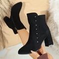 thumbnail image 2 of Black Womens Casual Pointed Toe Thick Heel Short Boots For Fall And Winter Outdoor Wear Comfortable One Pair Flock Material Size 37, 2 of 9