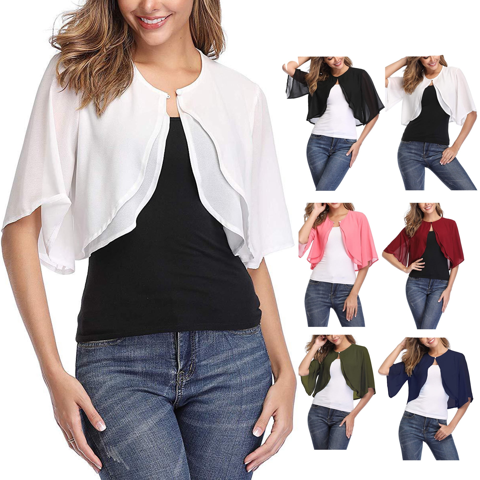 Women Chiffon Bolero Shrug Shawl Evening Dress Summer Lady Blouse Short