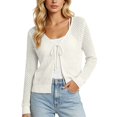 thumbnail image 7 of VJGBEGW Womens Fashion Cardigan Casucal Tie Front Shrugs Sweaters Tops Long Sleeve Knit Cropped Cardigans Tops White S, 7 of 7