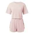 thumbnail image 4 of DHFJKG Womens Pajama Sets Striped Lightweight Sleepwear Short Sleeve Cropped Top Side Split Shorts 2 Piece Loungewear Cozy Nightwear, 4 of 9