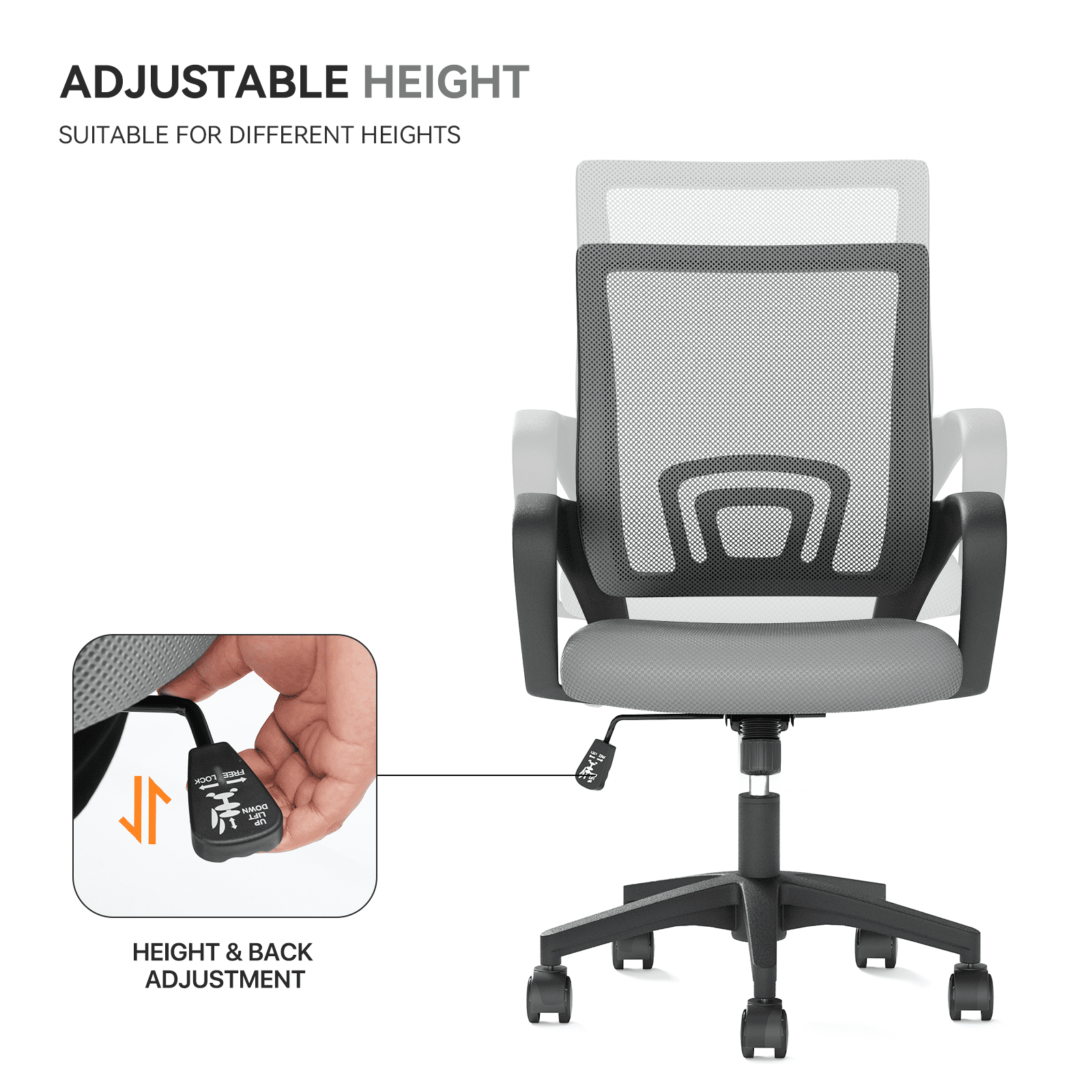 OSM 2-Pack Ergonomic Mesh Office Chairs, Mid-Back Desk Chair with Lumbar Support, Swivel Computer Task Chair for Home Office, Gaming & Study, 300 lbs Capacity, Light Grey