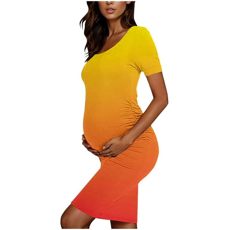 Frnrwgo Maternity Wedding Guest Dresses Orange Maternity Short Sleeve Dress Mama Baby Shower Pregnancy Dress S-xl, Infant Girl's, Size: Large
