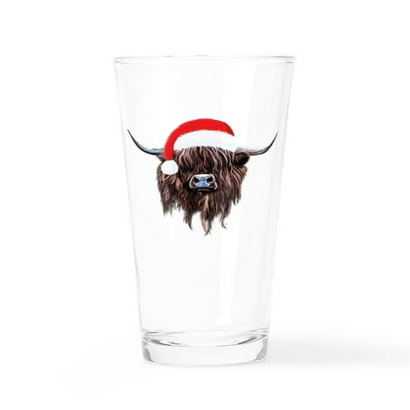 CafePress - Highland Cow Santa Hat Xmas - Pint Glass, Drinking Glass, 16 oz. CafePress