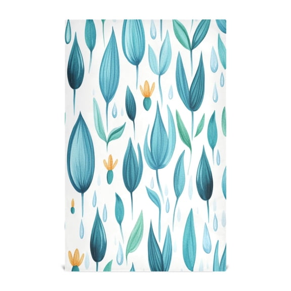 Teal Leaf Design Decorative Waffle Towel Kitchen Dishcloth 28x18in Multi-Use Tea Towel