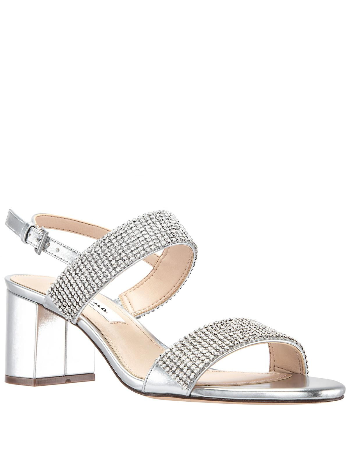 Nina Womens Naomi Block Heel Rhinestone Dress Sandals Silver 6 Medium (B,M) - Walmart.com