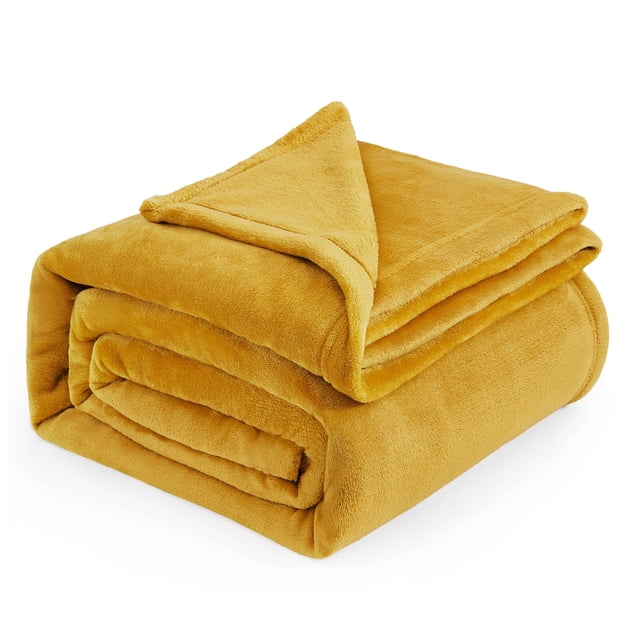 Manta de cama con forro polar Queen, dorado y amarillo, suave, 230 x 230 cm