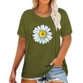 thumbnail image 2 of Baqcunre Women's Round Neck Plus-Size Floral Print Short Sleeve Tops Women Clothing Graphic Tees T Shirts for Women,Womens Fashion Womens Tops Army Green 3Xl, 2 of 4