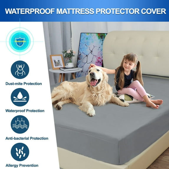 Waterproof Mattress Protector Microfiber Bed Mattress Pad Deep Pocket Pads Bed Cover Pale Gray King