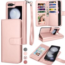Galaxy Z Flip5 5G Cases, Samsung Z Flip5 Wallet Case, Samsung Galaxy Z Flip5 PU Leather Case, Tekcoo Luxury Cash Credit Card Slots Holder Carrying Folio Flip Cover Kickstand & Hand Strap