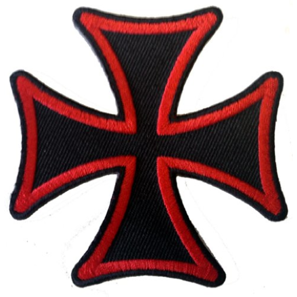 3" Red On Black Motorcycle Maltese Iron Cross Novelty Iron On Patch