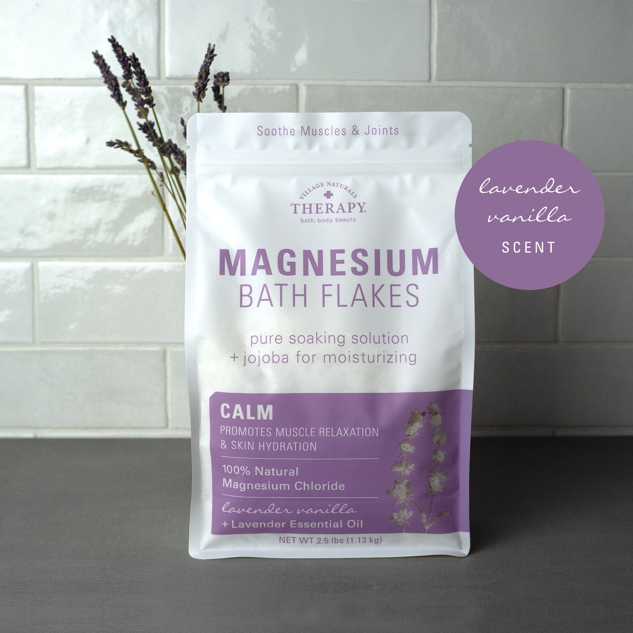 Village Naturals Therapy Calm Magnesium Bath Flakes, Lavender Vanilla Scent, 4.5 oz